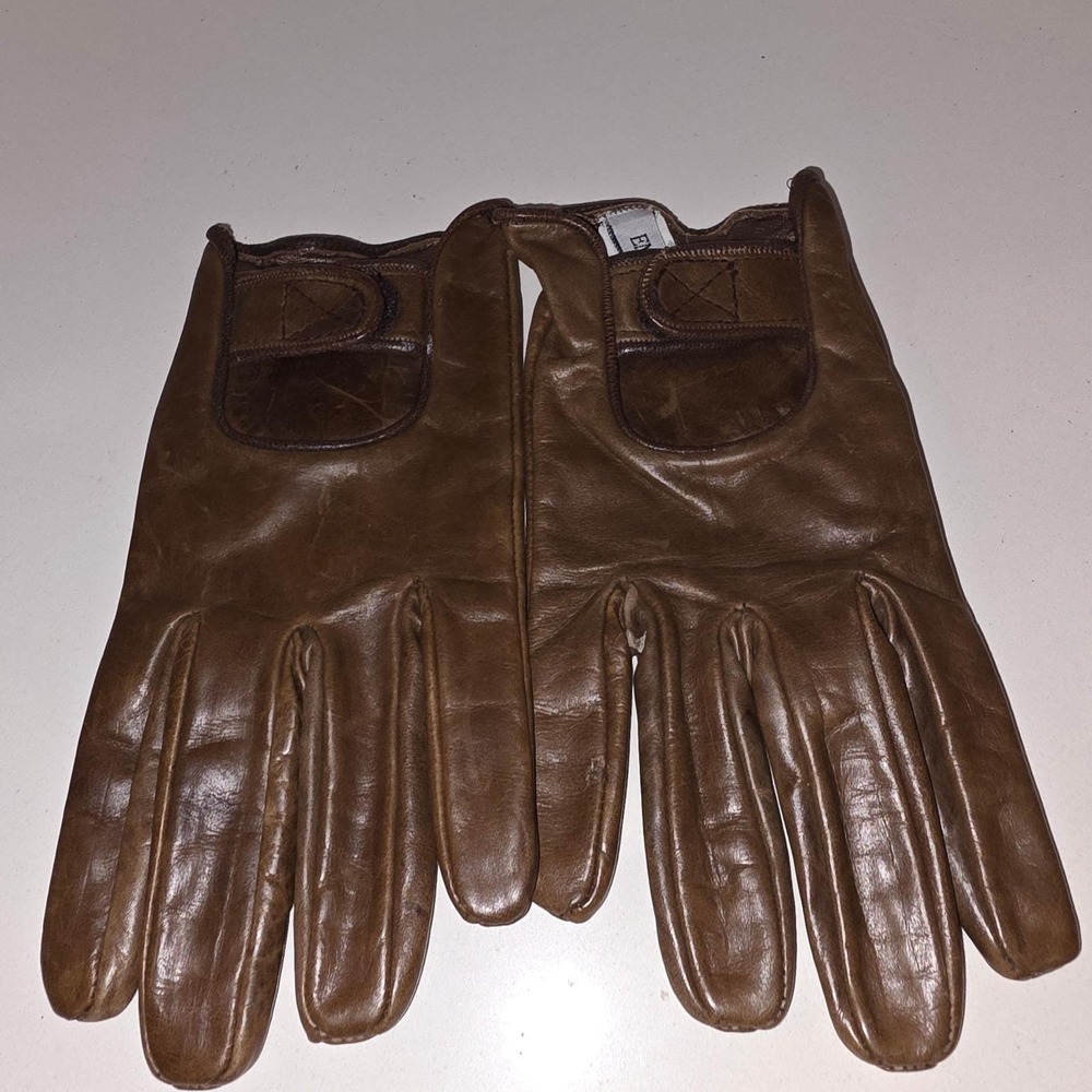 AUTHENTIC Emporio Armani Leather Gloves Amber Brown Women's Size L Lambskin Rich